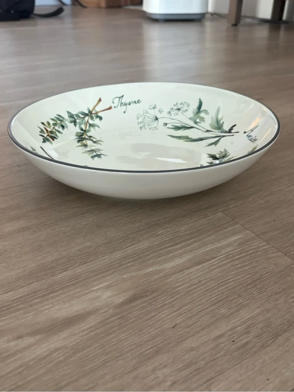 Williams Sonoma Herb-Illustrated Ceramic Platter in Green and White